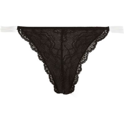 Black lace double strap knickers